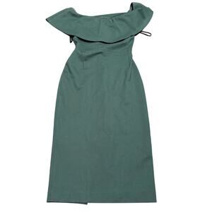 Aritzia Babaton Emerald Green Emry Ponte Knit Off Shoulder Fitted Dress 00